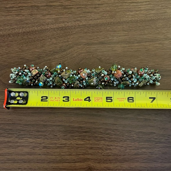 Hand Beaded Earthtone Boho Natural Stone Glass Bead Bracelet Magnetic Clasp - Picture 7 of 8